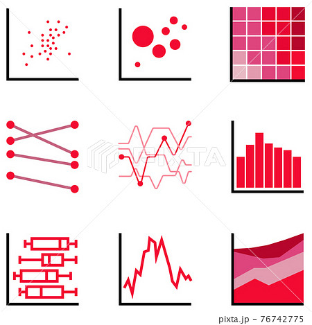 Red tone icon set of chart and graph data information analytic also with data learning and big data. 76742775