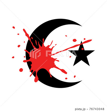 イスラム教のシンボル（星と三日月）と血しぶき 76743048