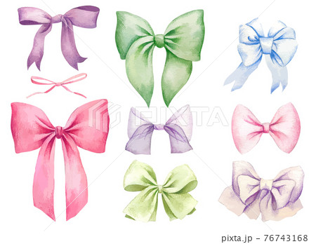 Set of pastel colored bows, hand drawn 76743168