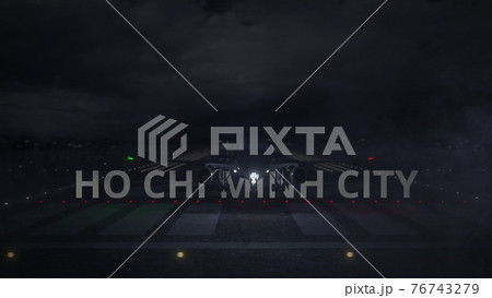 Airplane taking off from the airport with HO CHI MINH city name, 3d rendering 76743279