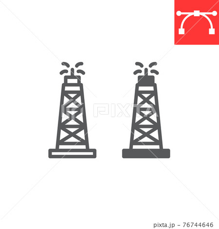 Oil rig line and glyph icon, fuel tower and drilling rig, oil derrick vector icon, vector graphics, editable stroke outline sign, eps 10. 76744646