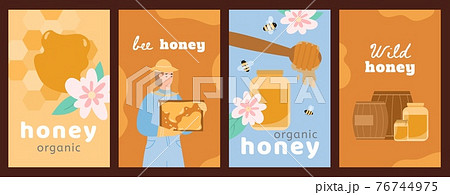 Labels or banners set for honey products, flat cartoon vector illustration. 76744975