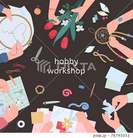 Hobby workshop advertising banner or poster design, flat vector illustration. 76745033
