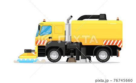 Modern city street sweeper truck washing asphalt isolated 76745660