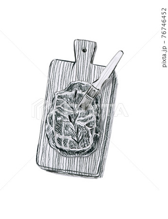 Hand-drawn illustration of meat on desk made with charcoal pencil 76746452