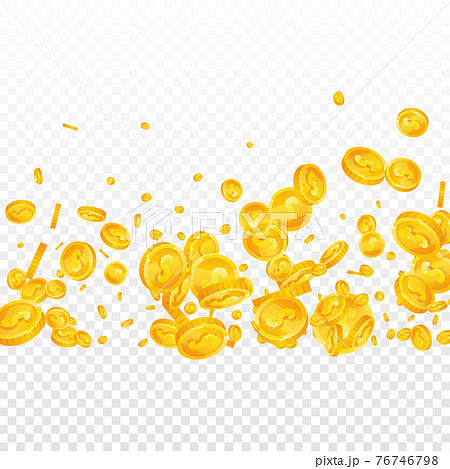 American dollar coins falling. Exquisite scattered USD coins. USA money. Fair jackpot, wealth or success concept. Vector illustration. 76746798