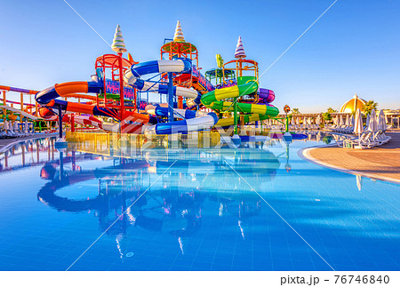 A big colorful inline tube water slide A big colorful inline tube water slide 76746840