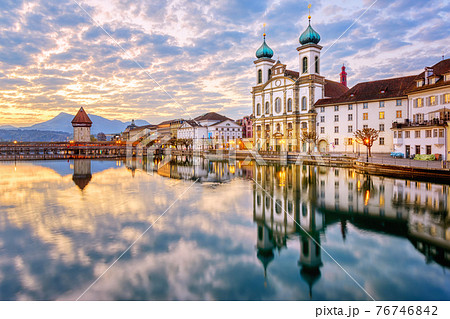 Lucerne Old town on dramatic sunrise, Switzerland Lucerne Old town on dramatic sunrise, Switzerland 76746842