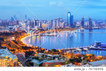 Baku city on Caspian sea, Azerbaijan 76746899