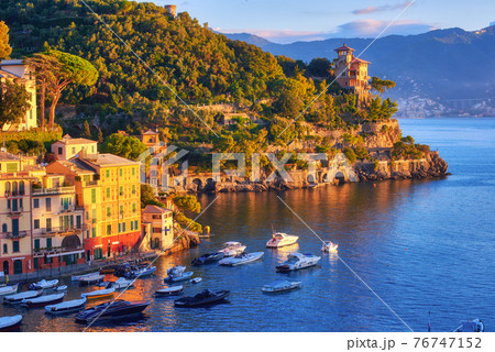 Portofino resort town on Mediterranean sea, Italy 76747152
