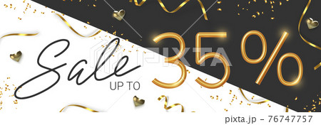 35 off discount promotion sale made of realistic 3d gold number with sepantine and tinsel. Vector 76747757