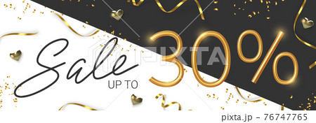 30 off discount promotion sale made of realistic 3d gold number with sepantine and tinsel. Vector 76747765