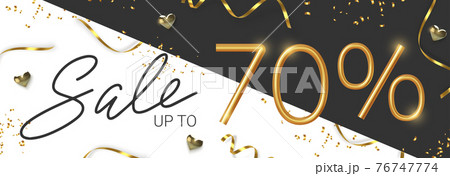 70 off discount promotion sale made of realistic 3d gold number with sepantine and tinsel. Vector 76747774