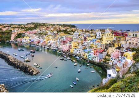 Procida island, Naples, Italy, on sunrise 76747929