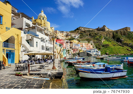 Procida island, Italy, Marina di Corricella seaside 76747930