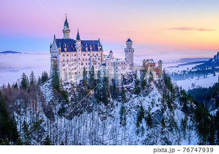 Neuschwanstein castle on a winter day morning, Germany 76747939