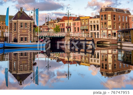 Galgewater canal in Leiden Old town, Holland, Netherlands 76747955