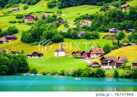 Village on Lake Lungern, Switzerland Village on Lake Lungern, Switzerland 76747960