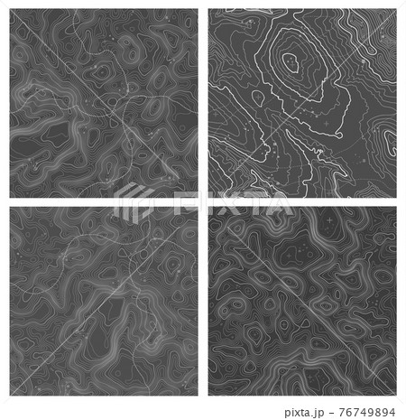Geographic mountain topography vector illustration. Topographic pattern texture. Map on land vector terrain. Elevation graphic contour height lines. Vector Set. 76749894