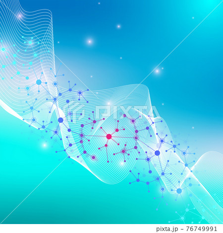 Scientific vector illustration genetic engineering and gene manipulation concept. DNA helix, DNA strand, molecule or atom, neurons. Abstract structure for Science or medical background. CRISPR CAS9. 76749991
