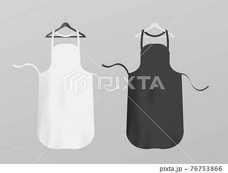 White and black chef apron mockup set. Textile cloth items on hangers White and black chef apron mockup set. Textile cloth items on hangers 76753866
