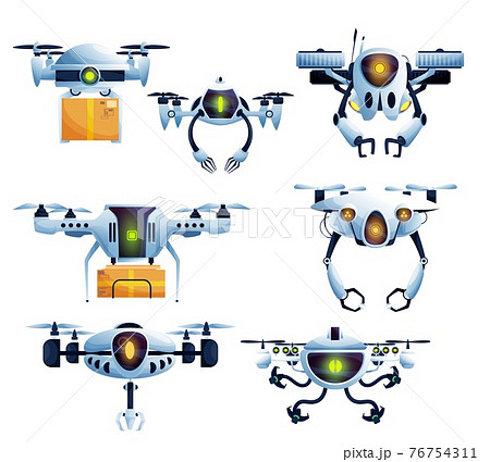Flying robot, droid drone and copter characters 76754311