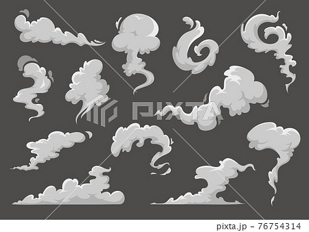 Cartoon clouds, steaming smoke and steam flows Cartoon clouds, steaming smoke and steam flows 76754314