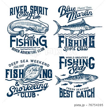 Fishing and snorkeling club marine t-shirt prints - Stock Illustration  [76754395] - PIXTA