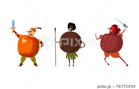 Funny Ripe Fruit and Berries as Humanized Comic Characters Vector Set 76755050