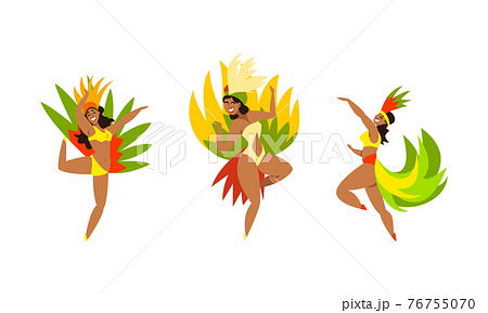 Brazilian Samba Dancer In Bright Feathered のイラスト素材