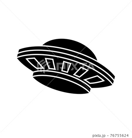 Cartoon version design of UFO in black silhouette 76755624