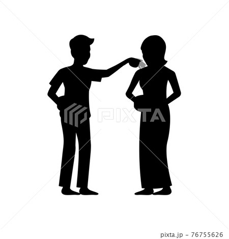 black silhouette design of man and woman playing water in songkran festival 76755626