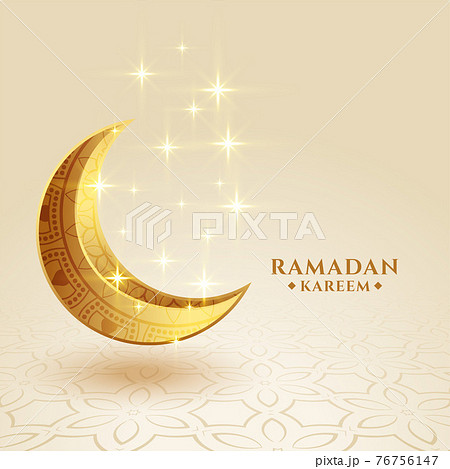 ramadan kareem golden crescent moon sparkling greeting design 76756147