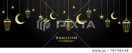ramadan kareem golden and black decorative banner design 76756148