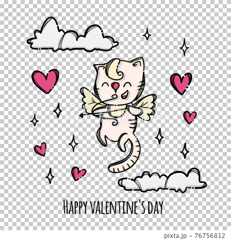 HAPPY VALENTINE Day Kitten Cupid Shoots A Bow Flying In The Sky Surrounded By Flying Hearts Hand Drawn Cartoon Animal Clip Art Vector Illustration Set For Print HAPPY VALENTINE Day Kitten Cupid Shoots A Bow Flying In The Sky Surrounded By Flying Hearts Hand Drawn Cartoon Animal Clip Art Vector Illustration Set For Print 76756812