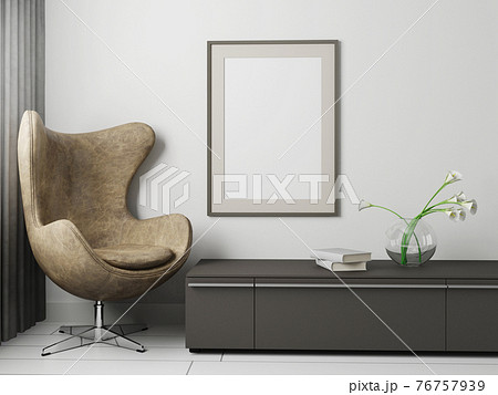 Mock-up frame in beige home interior with armchair 76757939