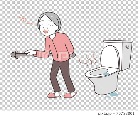 用を足す 汚す 手すり すっきりする高齢女性 用を足す 汚す 手すり すっきりする高齢女性 76758801