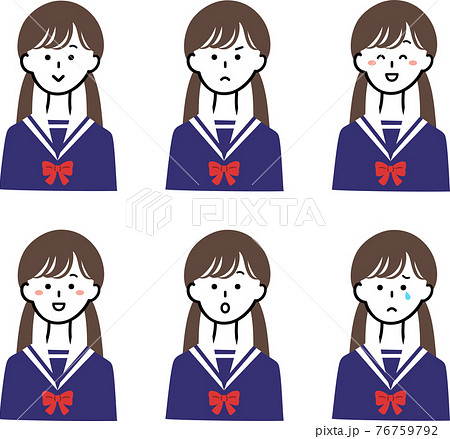 女子学生　表情別上半身アイコン　セット 76759792