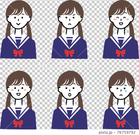 女子学生　表情別上半身アイコン　セット 76759792