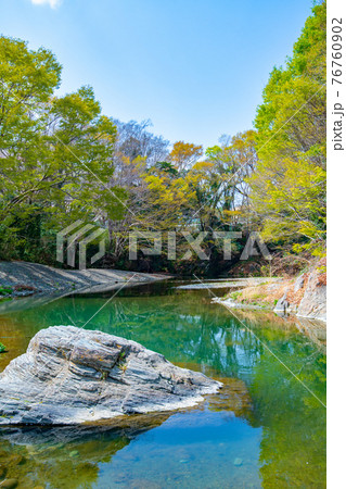 早春の都幾川　明神淵付近の景色　　　 76760902