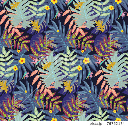 Tropical Rain Forest Leaf Color Seamless のイラスト素材