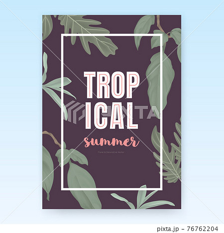 Summer poster template design, tropical green leaves on dark purple background, pastel vintage style Summer poster template design, tropical green leaves on dark purple background, pastel vintage style 76762204