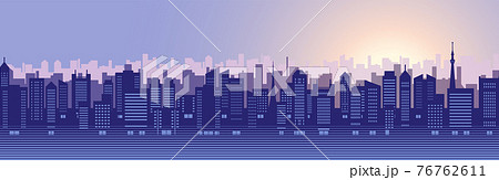 ビルのある都市風景のイラスト（夜明け） 76762611
