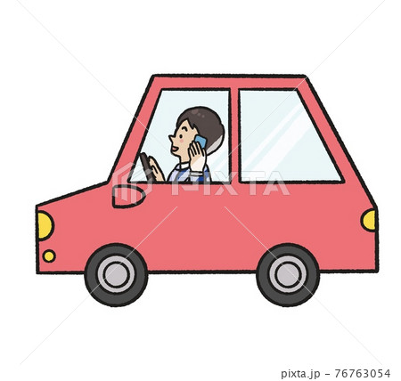 通話しながら運転する男性のイラストのイラスト素材