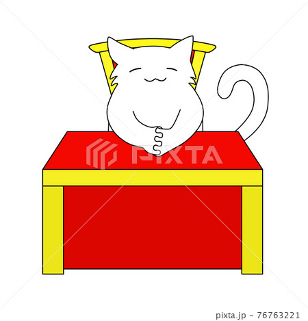 椅子に座る白色の猫と机のイラスト素材