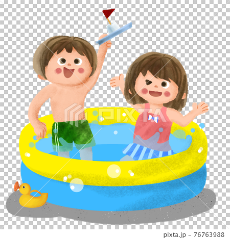 水遊びをする子供たちのイラスト素材