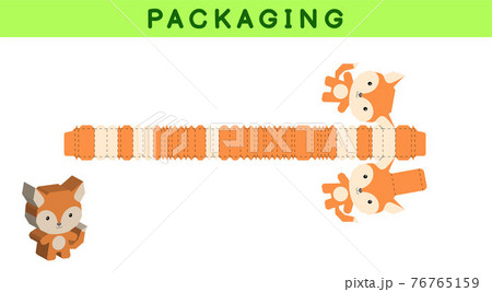 Party favor box die cut fox design for sweets, candies, small presents, bakery. Package template, great design for any purposes, birthdays, baby showers, pinata. Vector stock illustration. 76765159