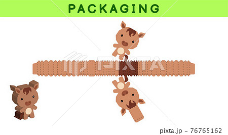 Party favor box die cut horse design for sweets, candies, small presents, bakery. Package template, great design for any purposes, birthdays, baby showers, pinata. Vector stock illustration. 76765162