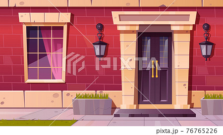 Cottage house facade front view, building exterior 76765226