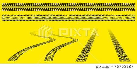 Tires tracks, offroad grunge tyre prints pattern 76765237